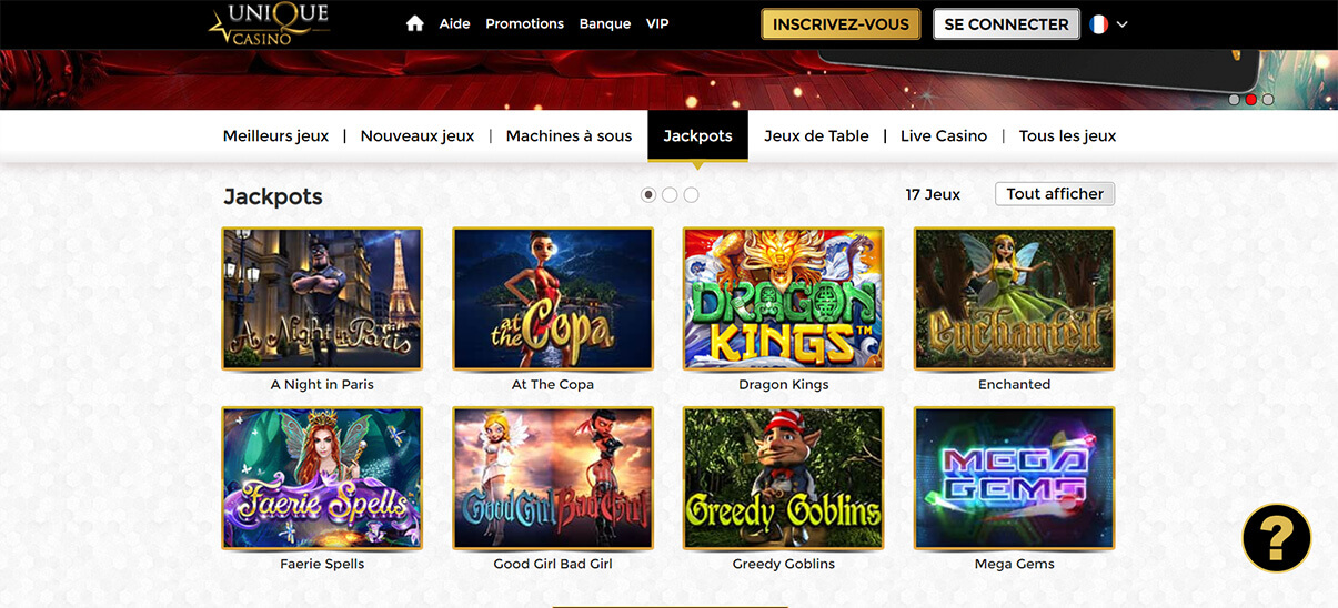 image de présentation jeux jackpot du casino unique casino en France