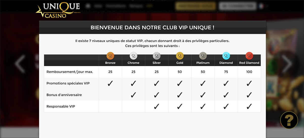 image de présentation programme vip du casino unique casino en France