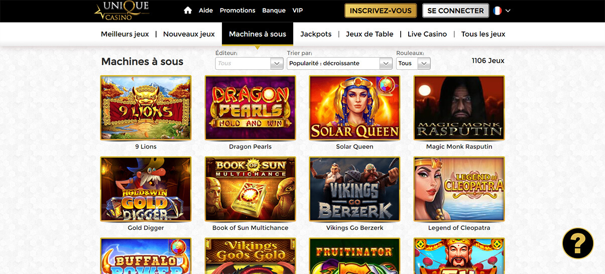 image de présentation des machines à sous du casino Unique casino en France