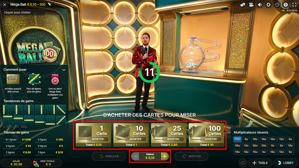 image de présentation mises jeu live Mega ball
