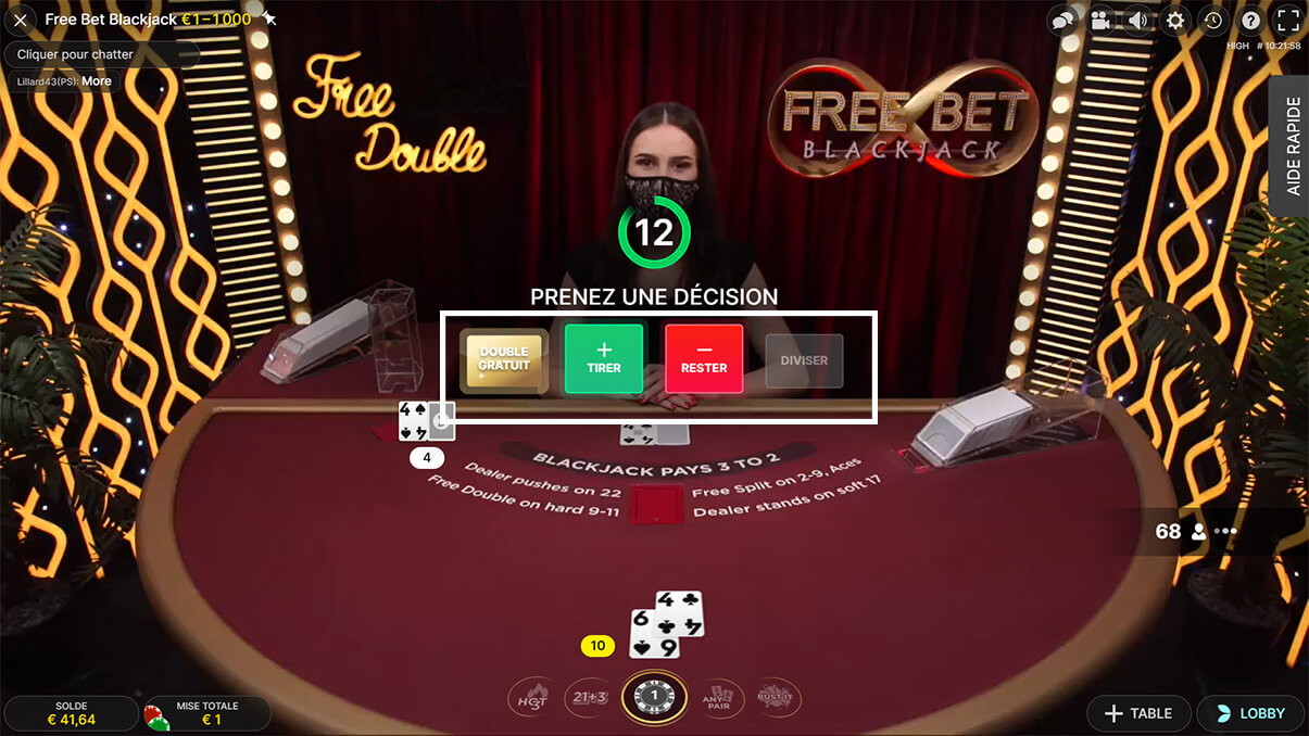 image de présentation décision du jeu blackjack live