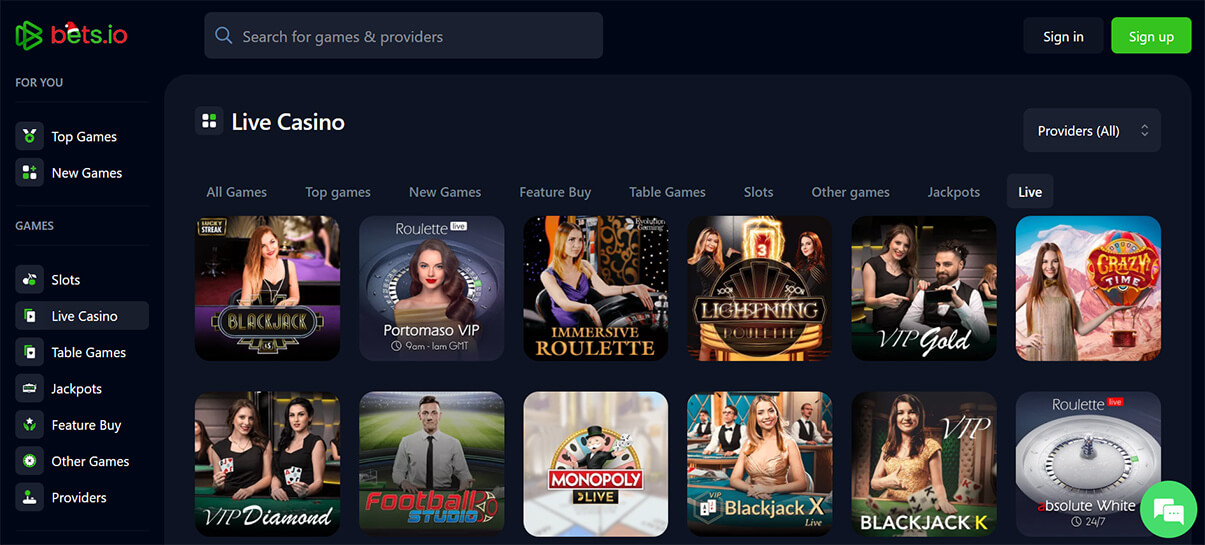 image de présentation live casino en ligne bets.io