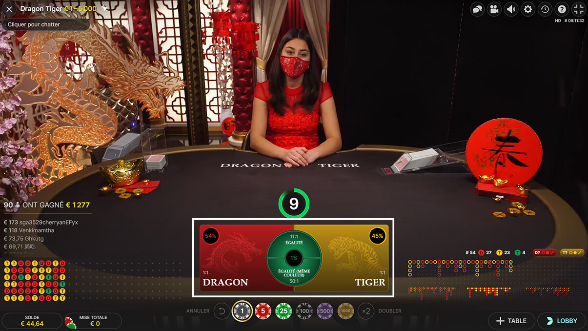 image de présentation mises du jeu live Dragon Tiger
