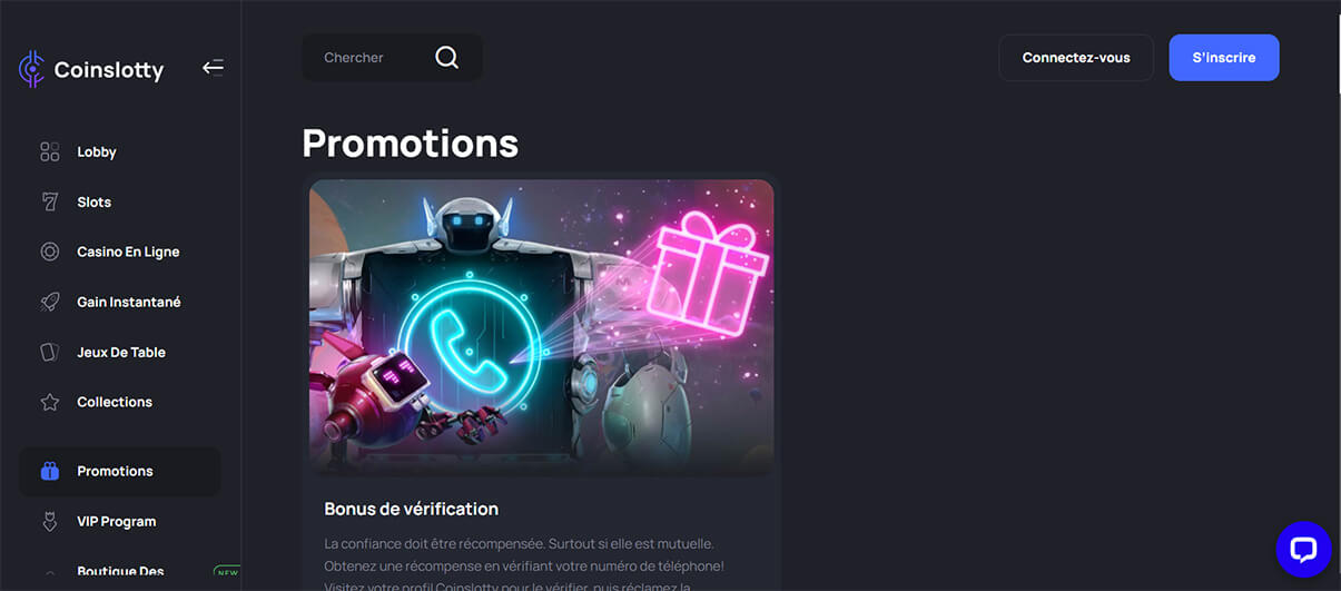 image de présentation bonus du casino en ligne Coinslotty