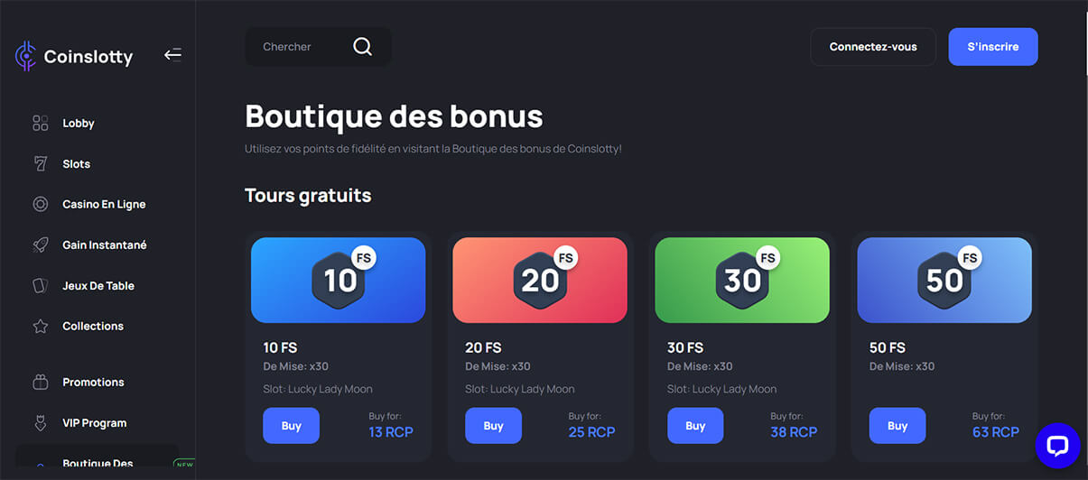 image de présentation boutique bonus du casino en ligne Coinslotty