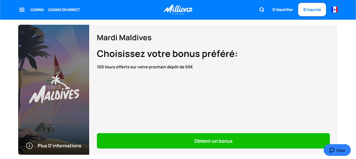 image de présentation mardi maldive du casino Millionz