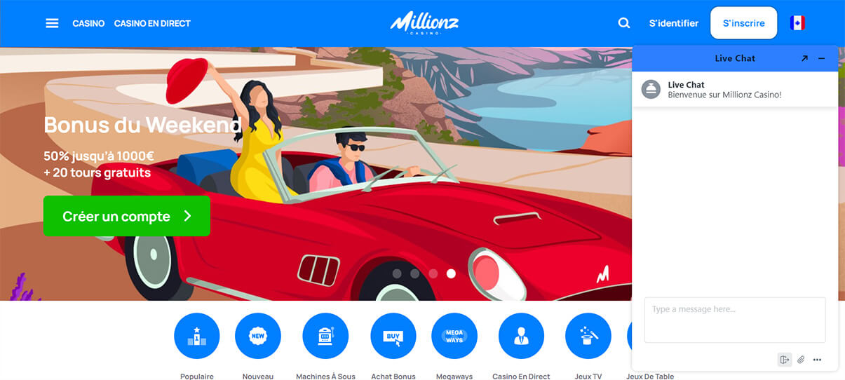 image de présentation chat du casino Millionz
