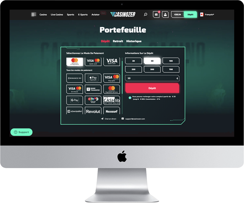 Solutions de paiement chez Casinozer
