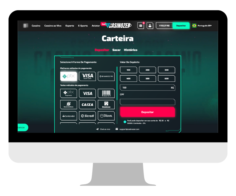 métodos de pagamento são oferecidos na Casinozer