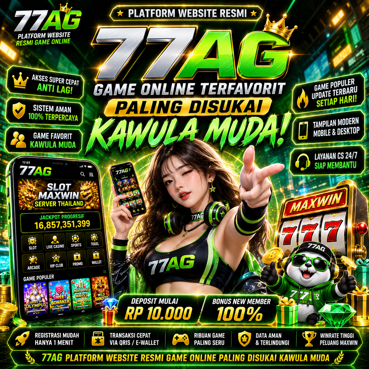 Banner Aplikasi 77AG dengan akses permainan digital