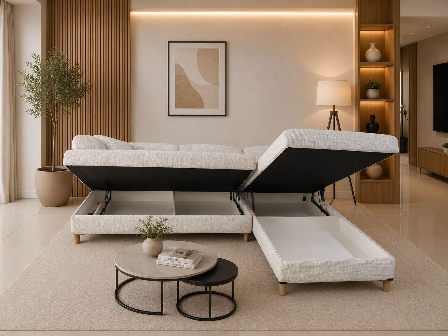 Beyaz Renk Sandıklı Modern Köşe Takımı