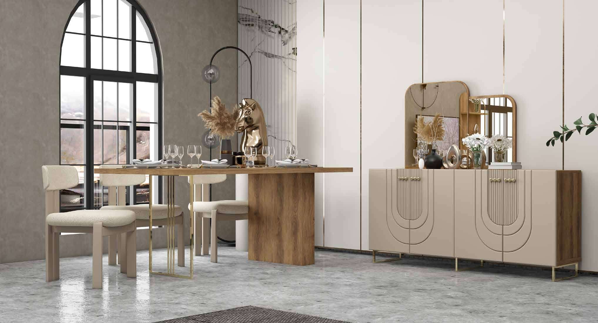 Kelebek Modern %100 MDF Yemek Odası Takımı - Ceviz / Vizyon Bej