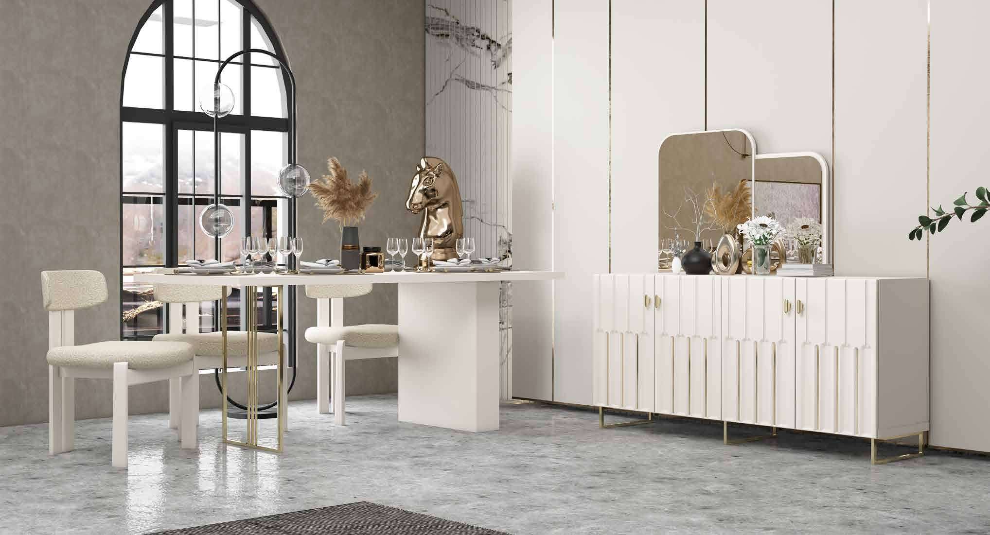 Destan Modern %100 MDF Yemek Odası Takımı - Beyaz / Gold Detaylı