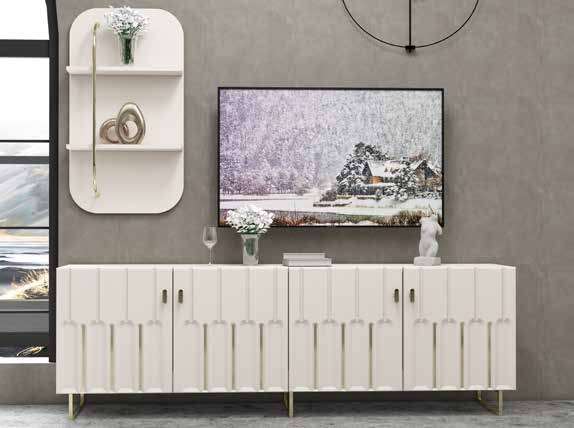 Destan Modern %100 MDF Yemek Odası Takımı - Beyaz / Gold Detaylı