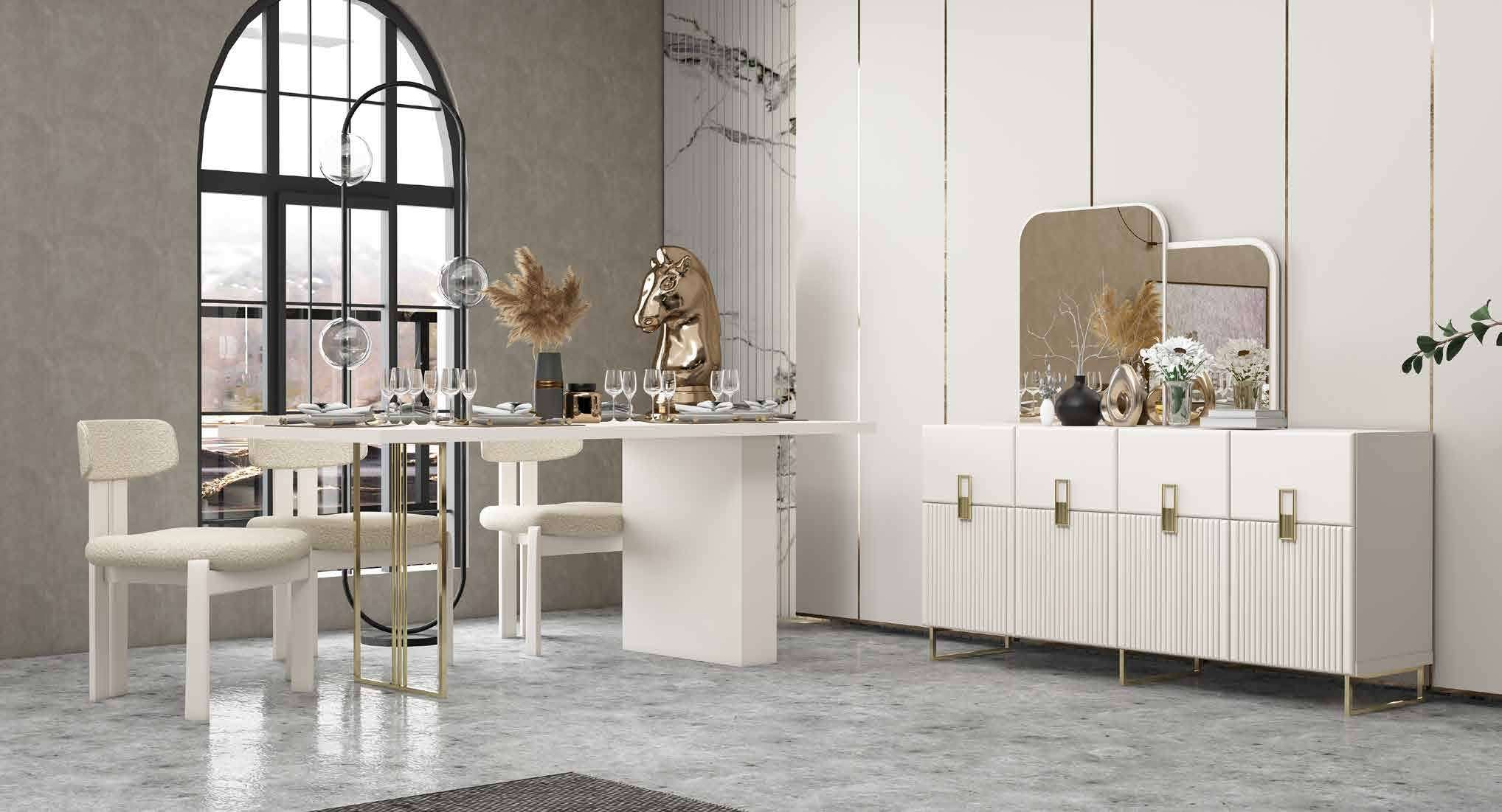 Hazal Modern %100 MDF Yemek Odası Takımı - Beyaz / İnce Dikişli