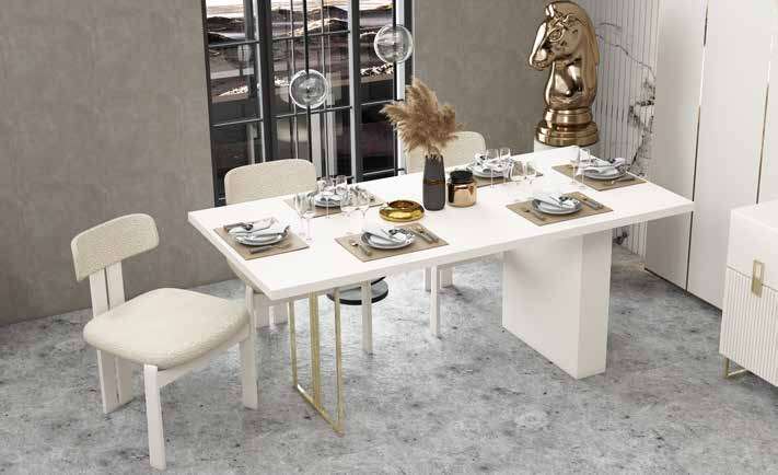 Hazal Modern %100 MDF Yemek Odası Takımı - Beyaz / İnce Dikişli
