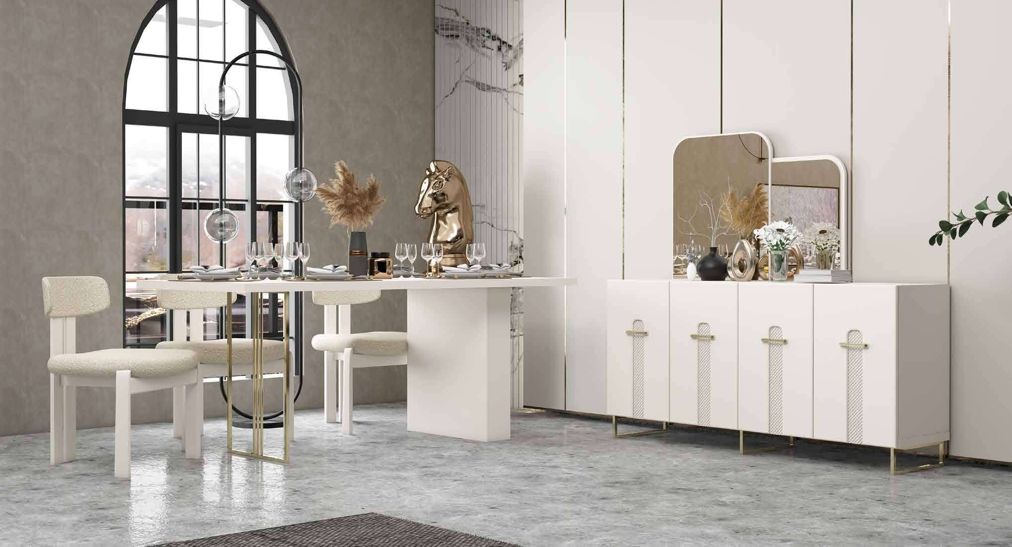 Olimpos Modern %100 MDF Yemek Odası Takımı - Beyaz / Baklava Desen