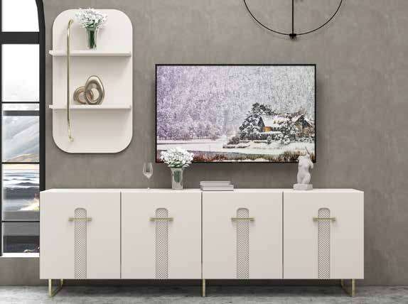 Olimpos Modern %100 MDF Yemek Odası Takımı - Beyaz / Baklava Desen