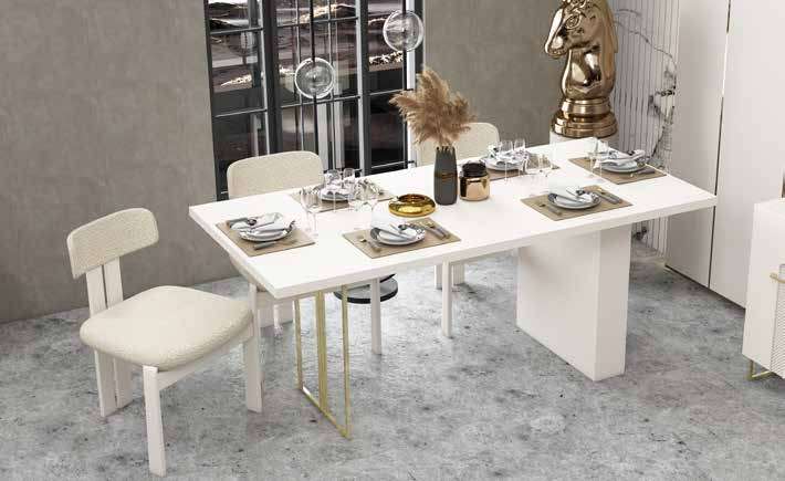 Olimpos Modern %100 MDF Yemek Odası Takımı - Beyaz / Baklava Desen