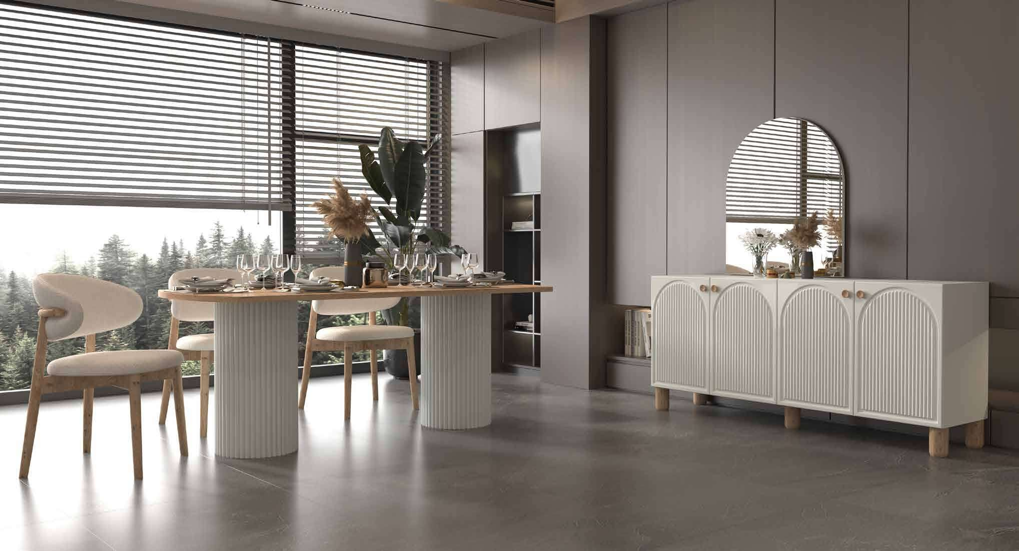 Güneş Modern %100 MDF Yemek Odası Takımı - Ahşap & Beyaz