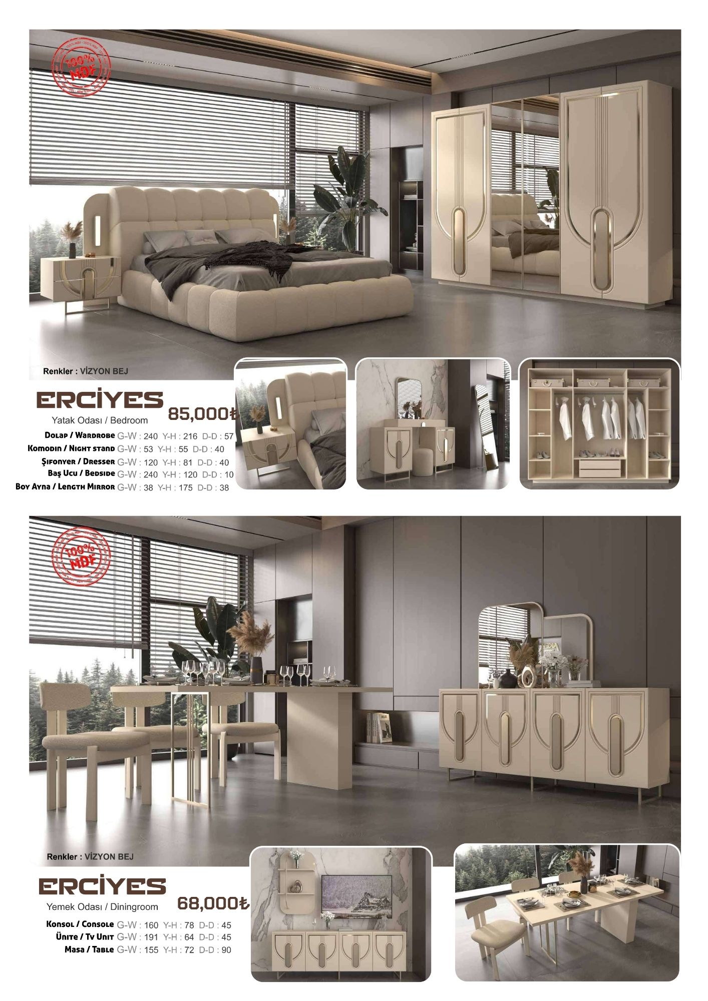 Modern ve Şık Yatak Odası & Yemek Odası Takımları