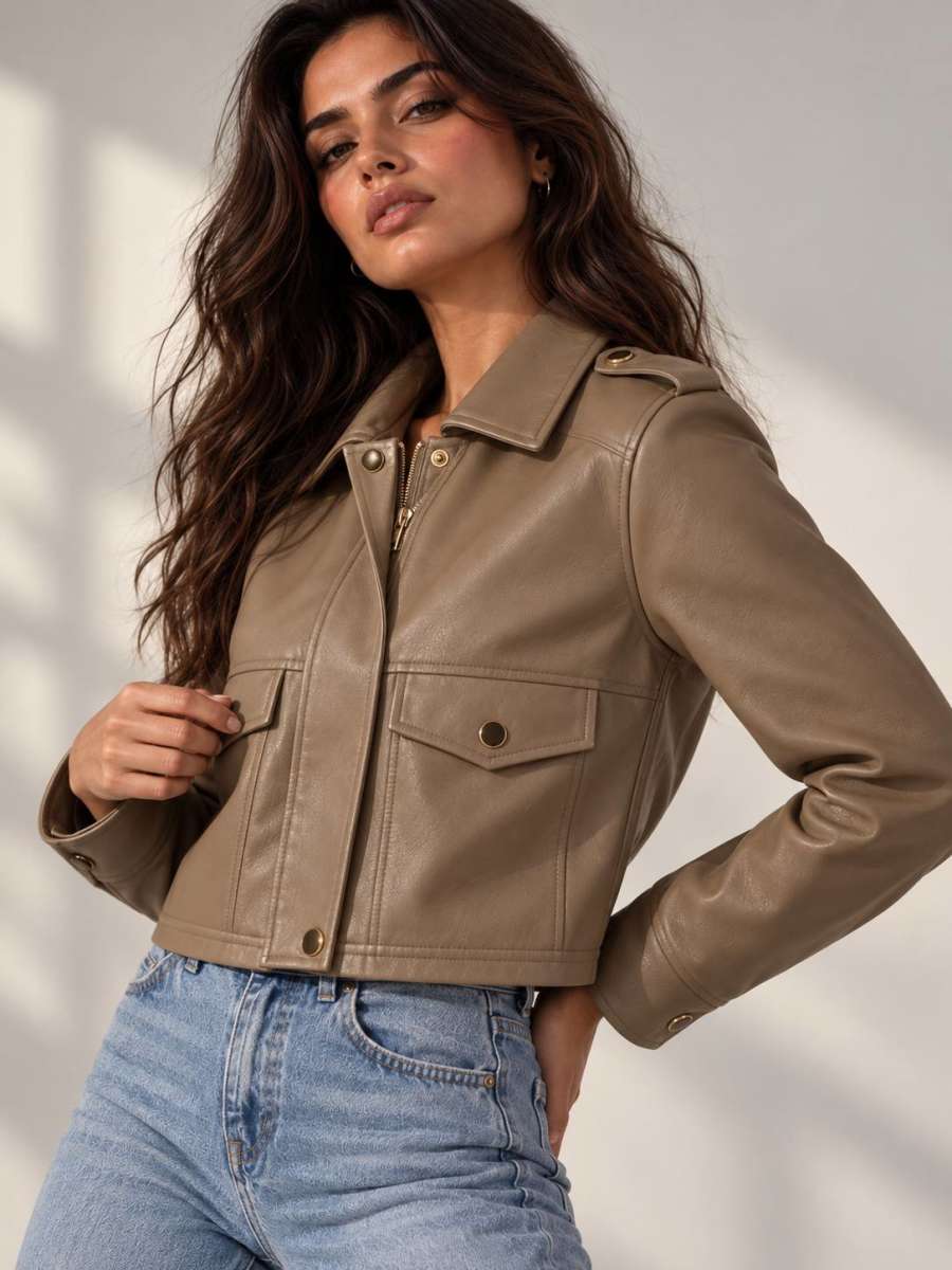 LEATHER JACKET — beige