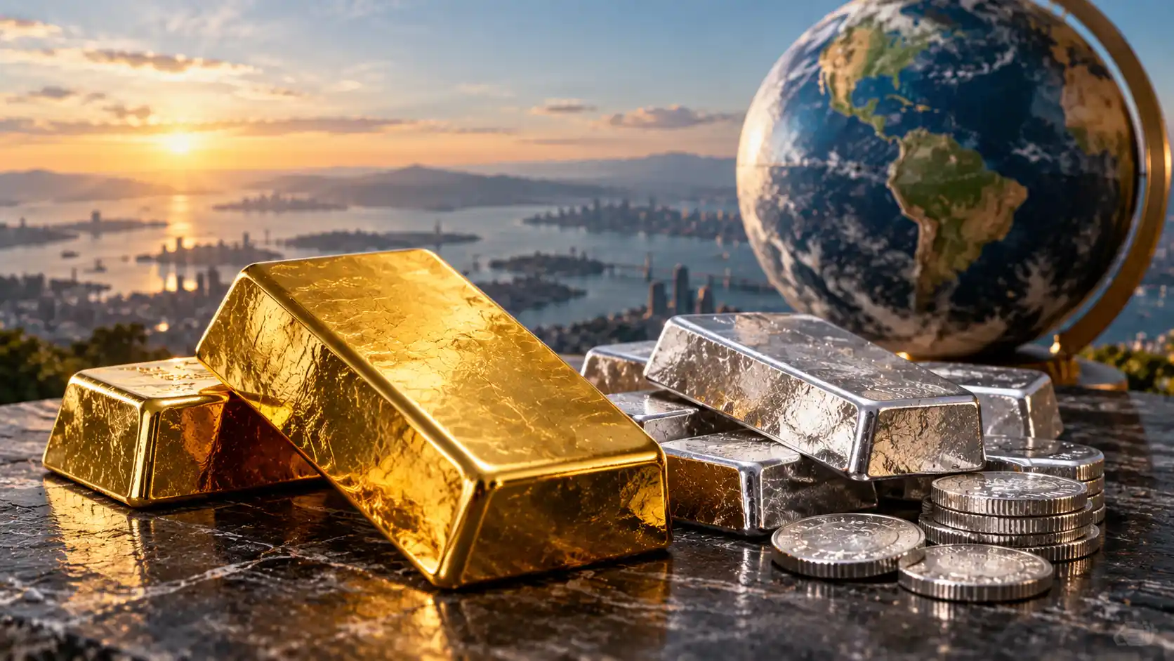 Gold and silver bullion representing the global economic and market outlook