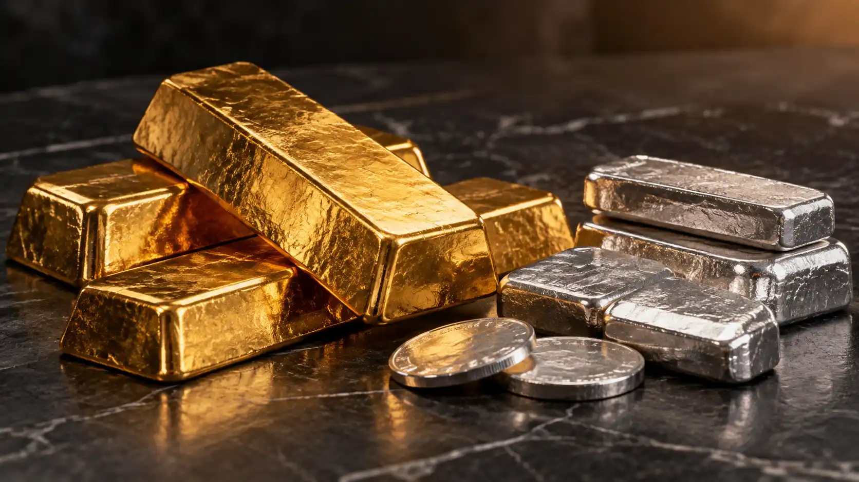 Physical gold and silver bullion representing the global precious metals market
