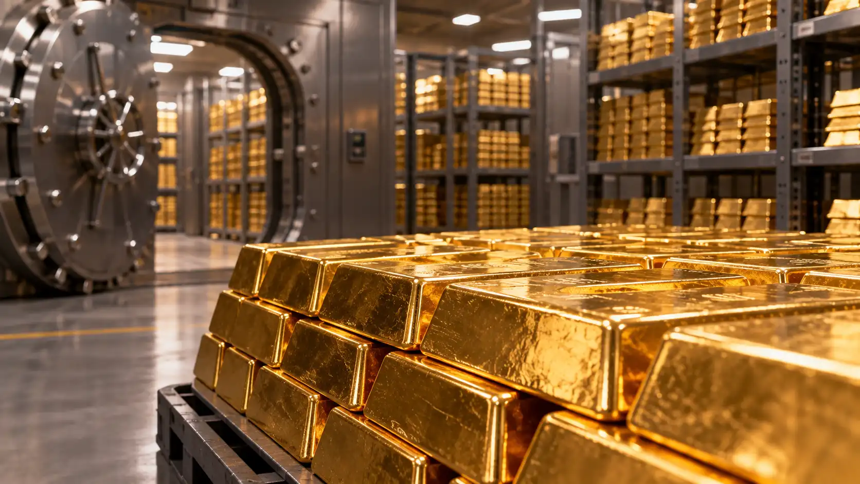 Gold bullion stored as institutional reserves representing central bank demand