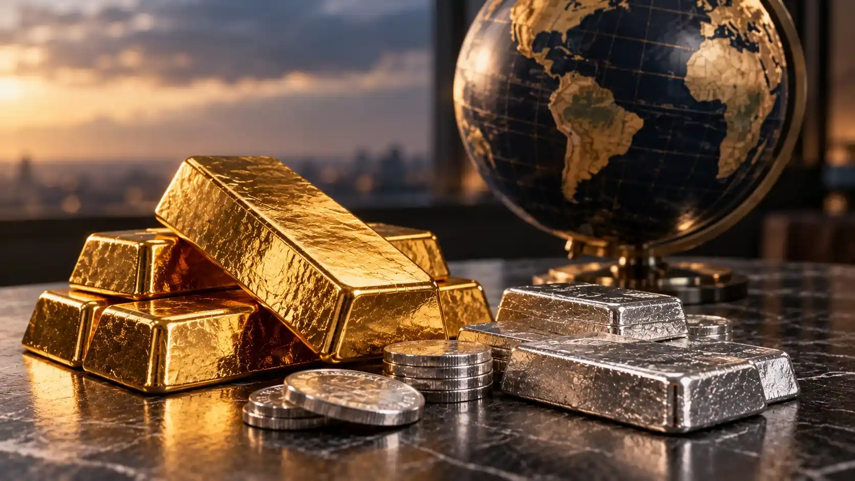 Gold and silver bullion representing their long-term role in the global economy