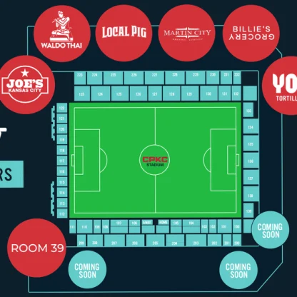Kansas City Current release map of CPKC Stadium restaurants for Teal Tuesday