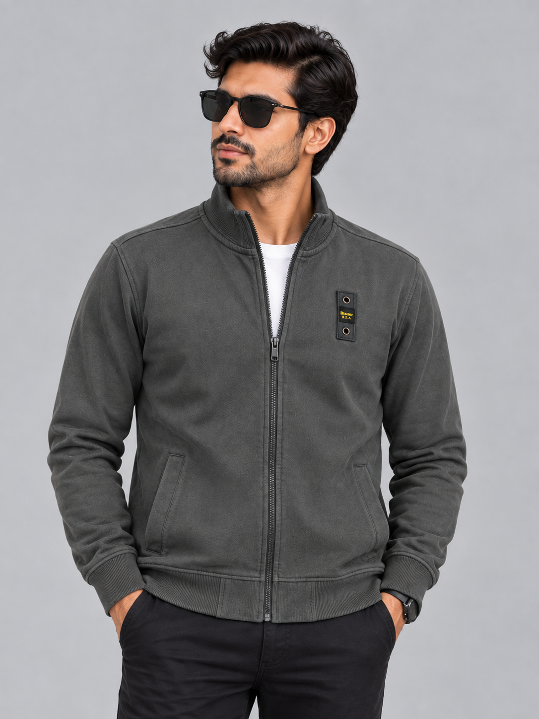 Men’s Charcoal Grey Premium Cotton Blend Bomber Jacket