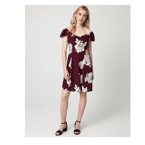 Floral Print Viscose Off-the-Shoulder Dress