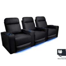 Valencia Piacenza Premium Top Grain 9000 Leather Black Power Recliner LED Lighting Home theatre Seating 3-Seat