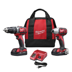 Milwaukee Tool M18 18V Lithium-Ion Cordless Hammer Drill/Impact Driver Combo Kit (2-Tool) with (2) 1.5Ah Batteries, Charger, Tool Bag