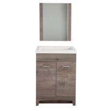GLACIER BAY Stancliff 24.5-inch W Vanity in White Washed Oak with Cultured Marble Vanity Top in White & Mirror