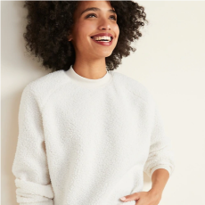 Mock-Neck Raglan-Sleeve Sherpa Sweatshirt for Women