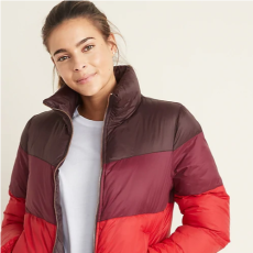 Color-Block Frost-Free Puffer Jacket for Women