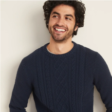 Textured Cable-Knit Crew-Neck Sweater for Men