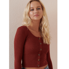 Button Front Ribbed Top