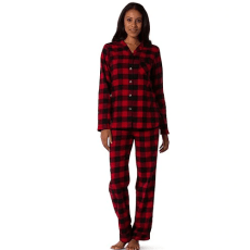 2-Piece Notch Neck Flannel Pajama Set