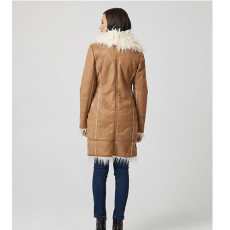 Faux Fur Trim Suede-like Sherpa Coat
