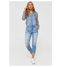 Distressed Denim Overalls