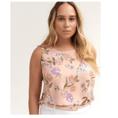 High-Low Double Layer Printed Crew-Neck Cami - Michel Studio