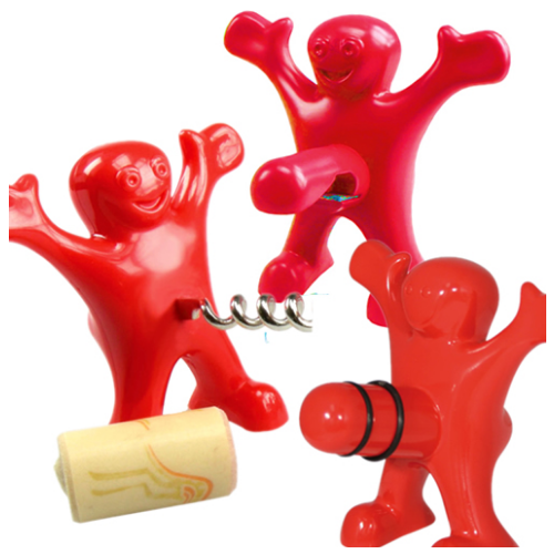 3 Piece Happy Man Bottle Opener, Stopper & Cork Screw