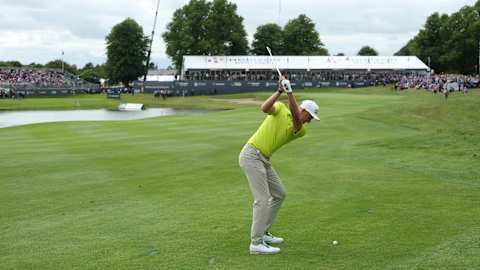 Adrian Meronk in action on the 18th hole