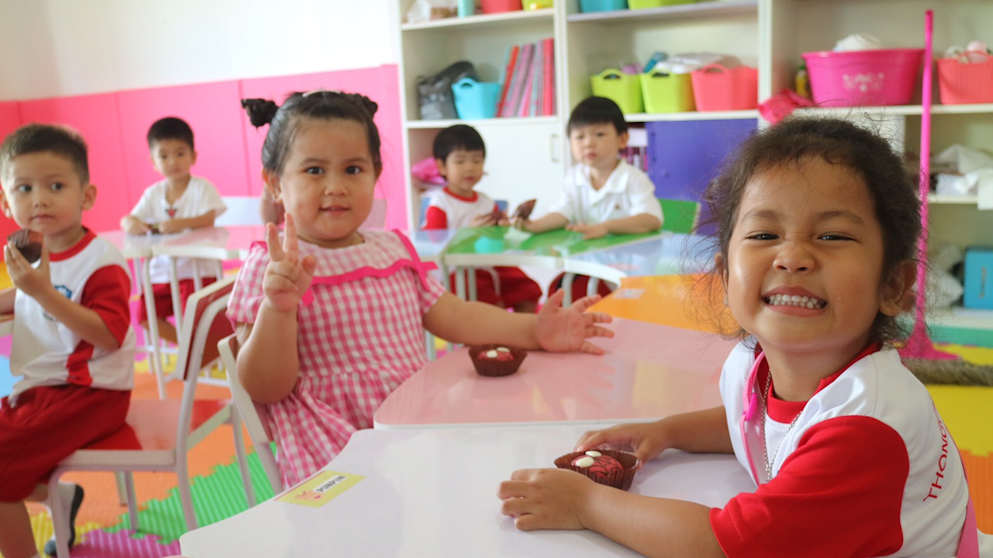 Students at a school built by Thongchai Jaidee 