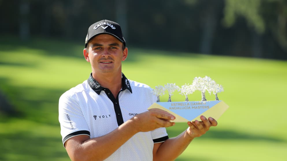 CADIZ, SPAIN - JUNE 30:   Christian Bezuidenhout of South Africa poses with the trophy following his victory during day four of the Estrella Damm N.A. Andalucia Masters hosted by the Sergio Garcia Foundation at Real Club Valderrama on June 30, 2019 in Cad