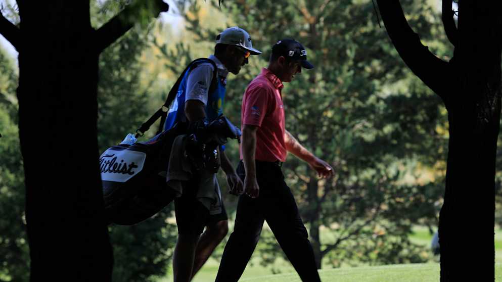 Michael Hoey and caddy at the Kazakhstan Open (Phil Inglis)
