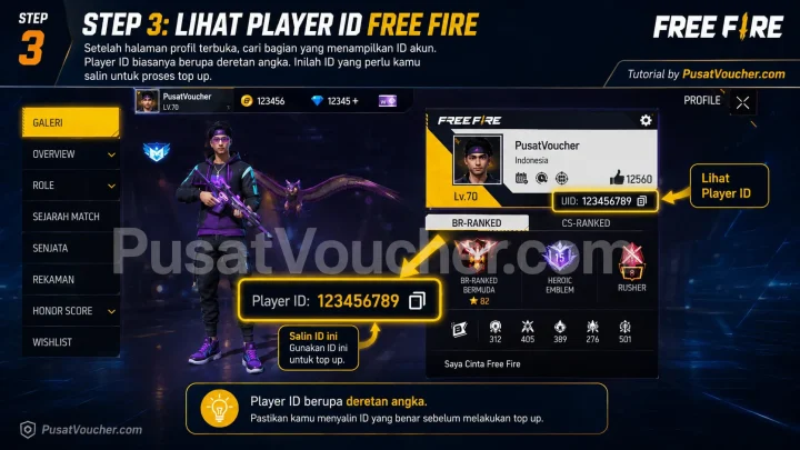 Step 3 : Lihat Player ID Free Fire